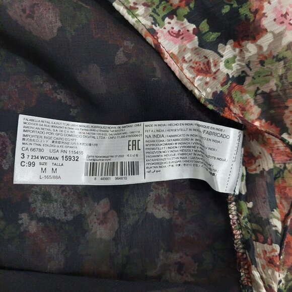 Mango Womens Black Brown Floral Multicolored Floral Print Sheer Long Sleeve Sz 6 - Picture 8 of 8